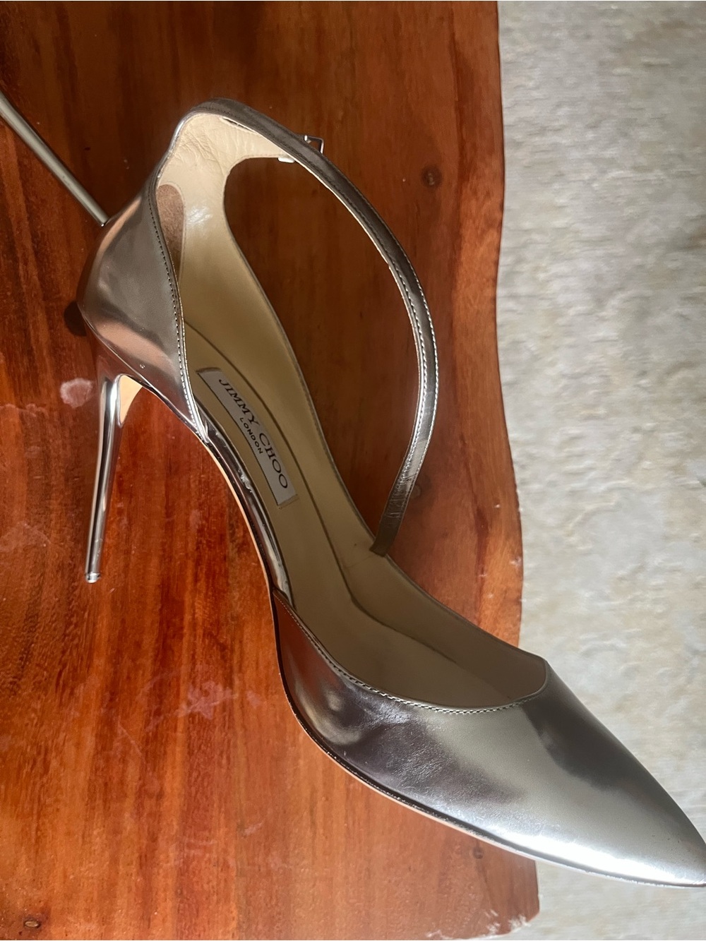 Jimmy Choo Metallic Silver Pointed-Toe Stiletto with Ankle Strap